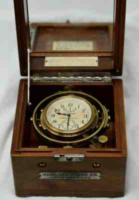 HAMILTON MODEL 22, 21 JEWEL SHIPS CHRONOMETER CLOCK W/WOOD CASE - NO RESERVE