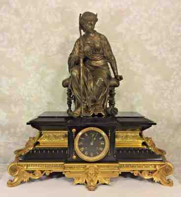 French Houdebine Clock Japes Freres Mvt Bronze Statue Topper Gold Trim Neo Class