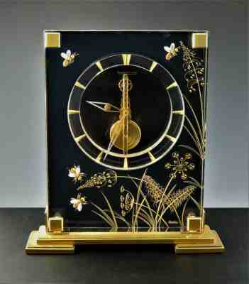 VINTAGE JAEGER LECOULTRE MARINA BEES & FLORA MANTLE CLOCK ~ GOLD & BLACK