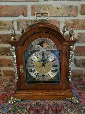 Rare Dutch Warmink Table clock with Moon Phase, Westminster Chime-Top Condition