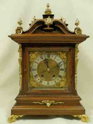 ANTIQUE GERMAN WOODEN AND BRONZE ORNATE TABLEL CLOCK LENZKIRCH CA 1899