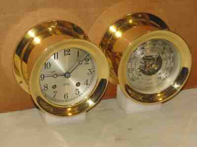CHELSEA VINTAGE SHIPS BELL CLOCK/BAROMETER SET 1980 RESTORED