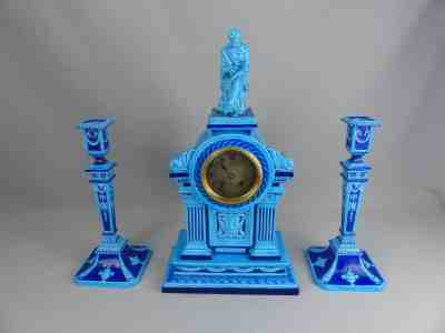 Rare Antique Victorian Royal Worcester Porcelain Mantel Clock Set ca.1875