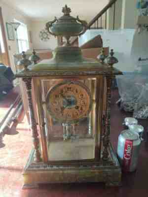 Stunning French Champleve Crystal Regulator Antique... 19" Tall circa1890s