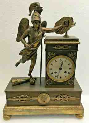 Antique 1825 Freach Bronze Statue Silk Thread Mantel Clock