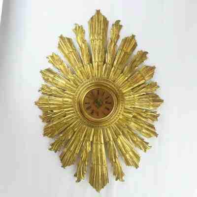 Rare Antique Italian Carved Starburst Clock Gilt Wood c1950 VTG Mirror Stunning