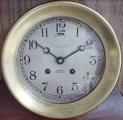 1917 ANTIQUE CHELSEA UPSON WALTON CO SHIPS BELL CLOCK 6" DIAL 8 BELL STRIKE
