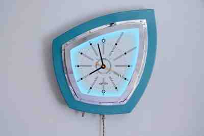 Unique Retro Neon Wall Clock; hand fabricated; mid century Googie Atomic style
