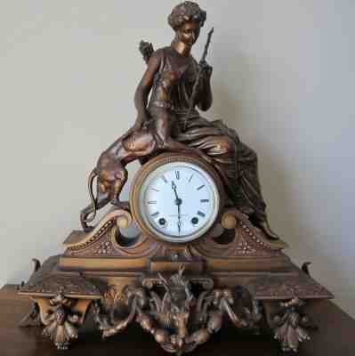 SETH THOMAS LARGE MANTLE CLOCK HUNTRESS ROMAN GODDESS DIANA 1875 W KEY PENDULUM