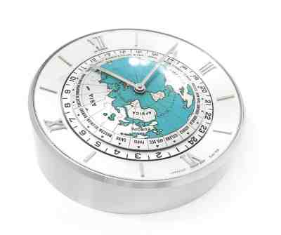 Mechanical Imhof World Time Swiss Desk Clock Chrome
