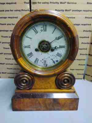 E. Ingraham Mahogany Veneered GRECIAN MOSAIC Shelf Clock may 30 1871 Bristol CT 