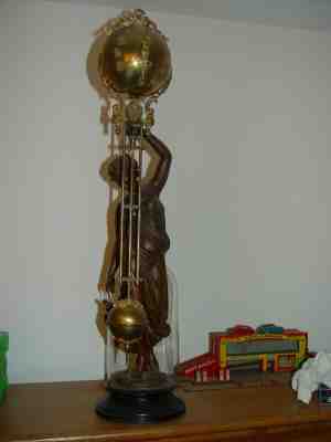 RARE ORIGINAL ANTIQUE ANSONIA HUNTRESS SWINGING MYSTERY CLOCK 