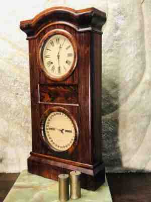 1862 LARGE ANTIQUE USA SETH THOMAS CALENDAR DAY MONTH CLOCK ,W 2 WEIGHTS DRIVEN,