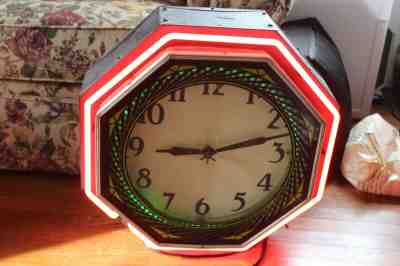 Original Vintage Neon Clock Spinner Clock Beautiful neon colors works and SILENT