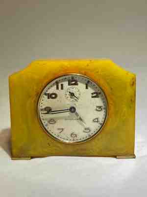 Seth Thomas Yellow/Green Swirl Catalin Shelf Mantel Clock