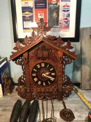 ANTIQUE GERMAN BLACK FOREST  CUCKOO CLOCK 1800'S Weight Driven Gebrunder Kuner