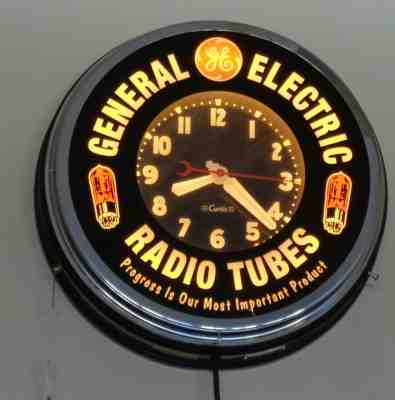  22" GENERAL ELECTRIC RADIO TUBES neon clock, By. Curtis Green Light NEW