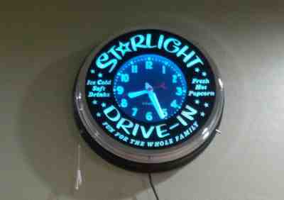  22" STARLIGHT  DRIVE-IN Display neon clock, By. Curtis Blue Back ground