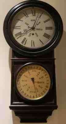 1878 Welch Spring & Co Round Top Regulator No. 4 Double Dial Calendar Wall Clock