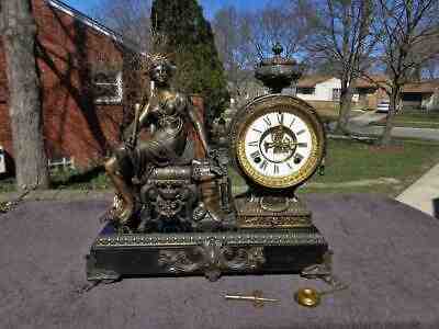 Antique Ansonia Opera Figural Statue Open Escapement Cast Iron Mantle Clock VGC