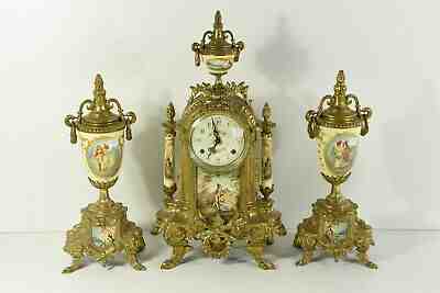 Set French Porcelain victorian clock Vases urns 