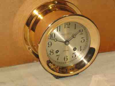 CHELSEA ANTIQUE SHIPS BELL CLOCK~4 1/2 IN DIAL~1922~RED BRASS~HINGED BEZEL