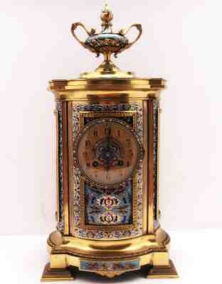 19th Century AD Mougin Deux Medailles French Gilt & Enamel Shelf Mantle Clock