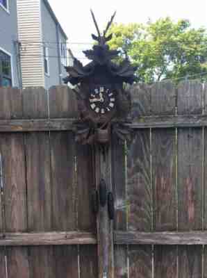 Antique German Black Forest Cuckoo & Quail Clock, Hubert Herr,  Hunting Scene