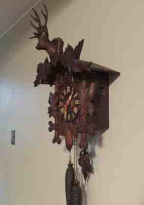 Antique Gebruder Kuner GK Cuckoo Clock Hand Carved Black Forest Germany WORKING!