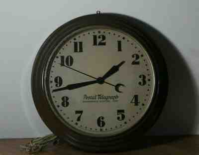 Vintage 1930's Hammond Postal Telegraph Bichronous Electric Large Wall Clock 20"