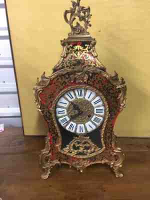 Franz Hermle French Style Italian Made Mantle Clock & Shelf Black Gold Red Z19
