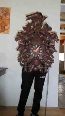 xl vintage original black forest  cuckoo clock all in wood hand carved and quail