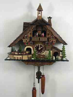   VIDEO Black Forest Chalet Quartz Cuckoo Clock  moving Train  48110 QMT New 