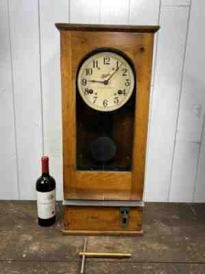 Antique Simplex Oak Time Recorder Co Wall Clock Made In USA