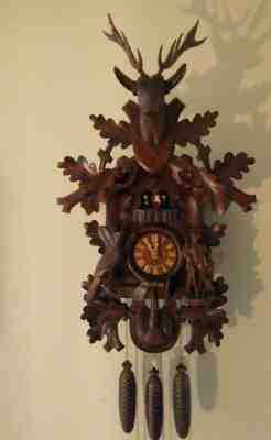 Very Large A. Schneider 31 inch cuckoo clock black forest 8 day movement Carved