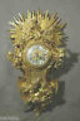 GILDED BRONZE CARTEL CLOCK CHERUB IN CHARIOT w DOVES LARGE CLEAN & MAGNIFICENT 