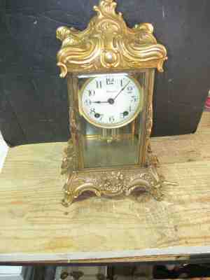 VINTAGE ANSONIA CRYSTAL REGULATOR, GOLD WASH OVER BRASS, FANCY MODEL