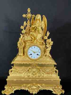 Excellent Antique French Gilt Bronze Figural mantel Clock ca 1840