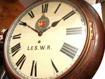 12” DIAL WINTERHALDER & HOFMEIER FUSEE ENGLISH RAILWAY GALLERY CLOCK L.&S.W.R.