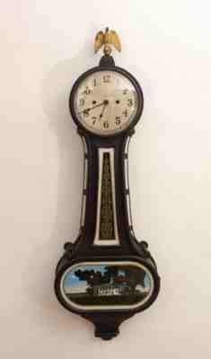 Large 42in Antique New Haven, Wilson, Banjo Wall Clock, Mount Vernon, No Reserve
