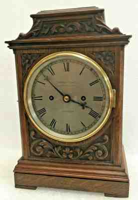 Highly Carved 1885 English Twin Chain Fusee Bracket Clock, Camerer Kuss London 