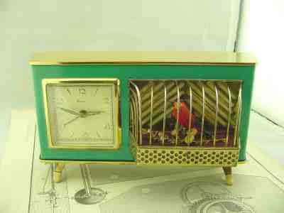 Vintage Mechanical Singing Bird Cage Alarm Clock  Excellent  Working Serviced