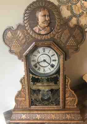 Admiral Dewey Ingraham Pressed Oak Kitchen Mantle Clock Spanish American War