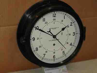 CHELSEA SHIPS/MILITARY CLOCK U S NAVY 8 1/2" DIAL~1984~12/24 HR DIAL~RESTORED
