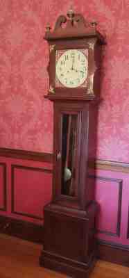 STUNNING ORIGINAL ANTIQUE  CHERRY GRANDFATHER CLOCK~ ITHACA CLOCK CO WORKS GREAT