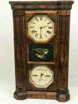 Seth Thomas Double Dial Calendar Shelf Clock. Reverse Painted Eagle. 1862 Patent