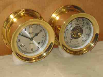 CHELSEA SHIPS BELL CLOCK BAROMETER BOSTON MODEL~4 1/2" DIALS 1986 RESTORED