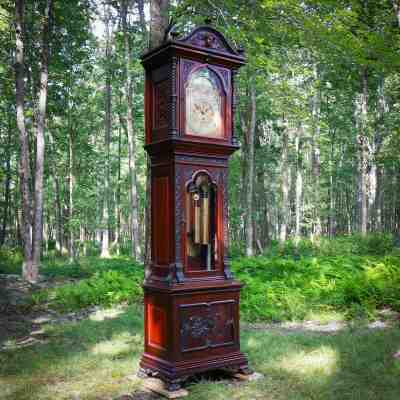 ????C.1890 GORGEOUS 9 TUBES 2 CHIMES GRANDFATHER ANTIQUE CLOCK WALTER DURFEE 8 FT.