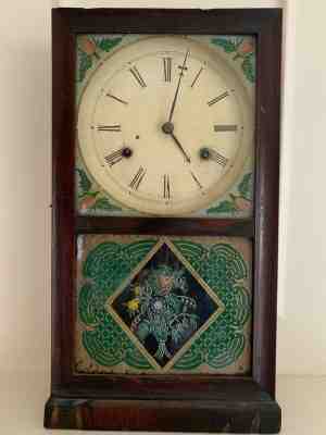 Box Clock; Smith & Goodrich, Bristol, CT, Reverse Painted Glass Circa 1850.  