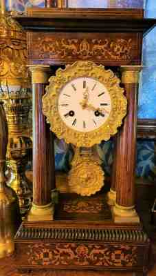 19thc Antique French Rosewood Inlaid Portico Clock Pons Movement Working Order